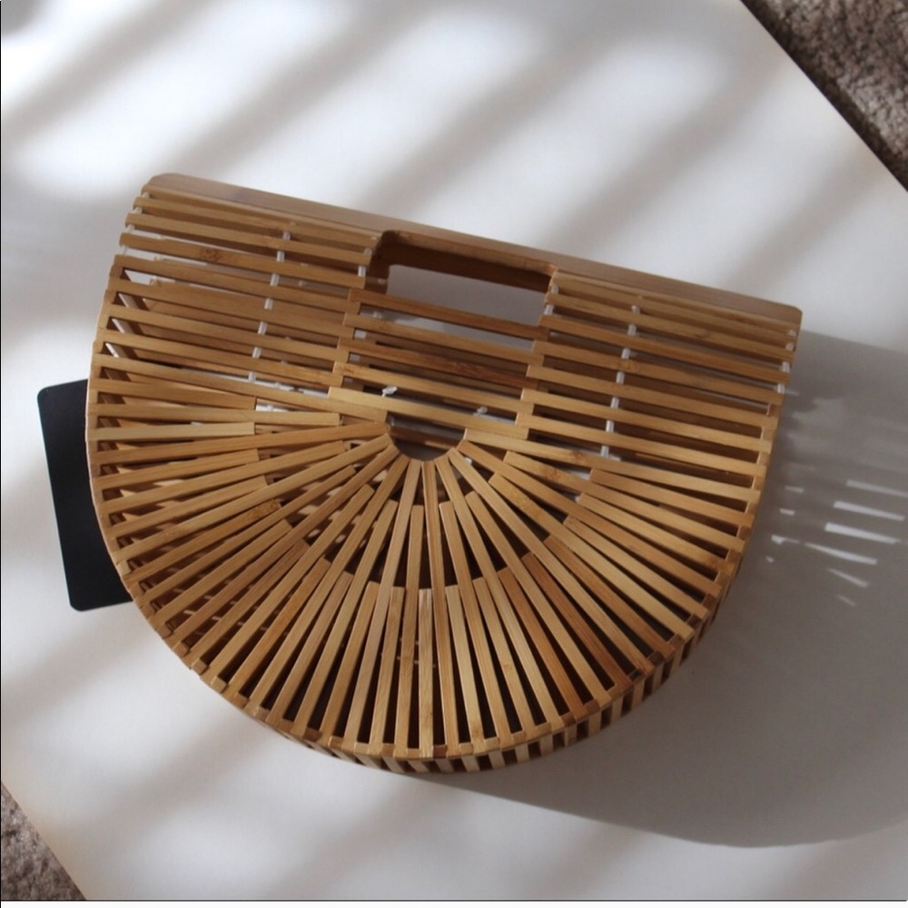 Wooden handmade hand bag.